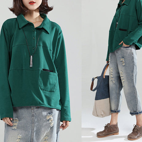 2025 blackish green cotton casual tops baggy loose patchwork shirt tops