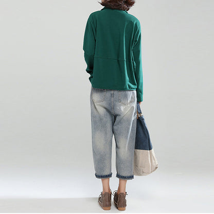 2025 blackish green cotton casual tops baggy loose patchwork shirt tops