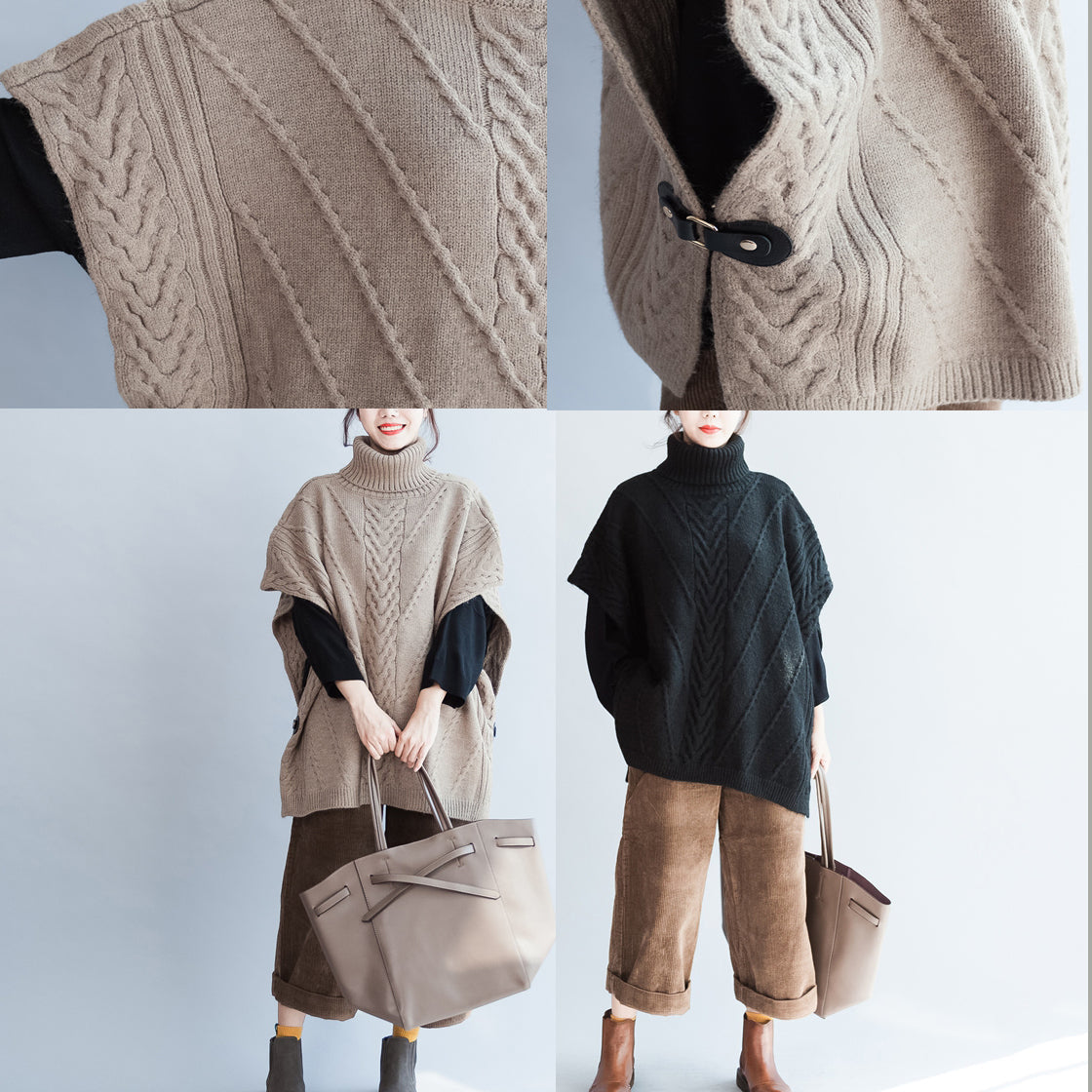 Cable Knit Sweater Black Cotton Big Vest