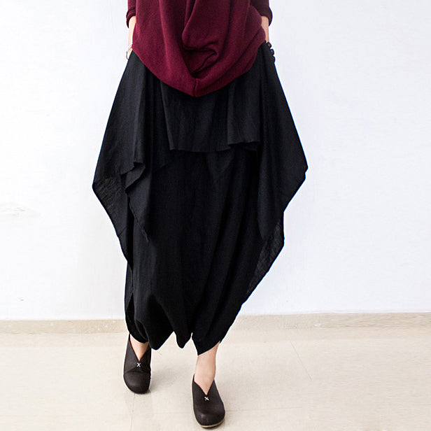 Fall Black Carrot Pants Oversized Linen Pants Layered Pants Elastic Waist