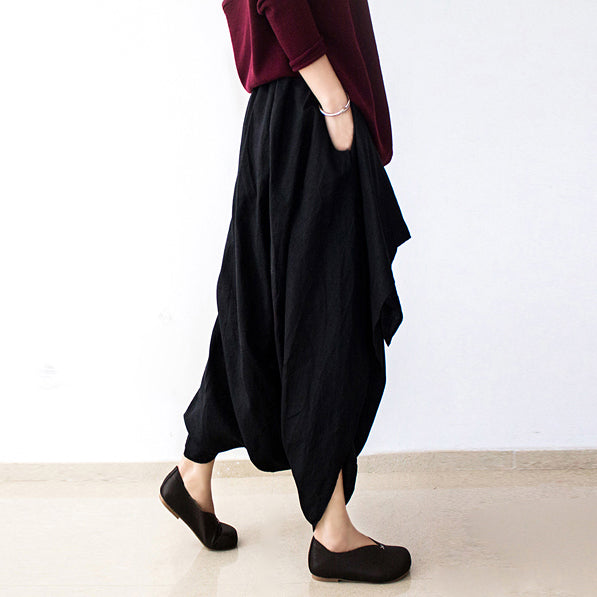 Fall Black Carrot Pants Oversized Linen Pants Layered Pants Elastic Waist