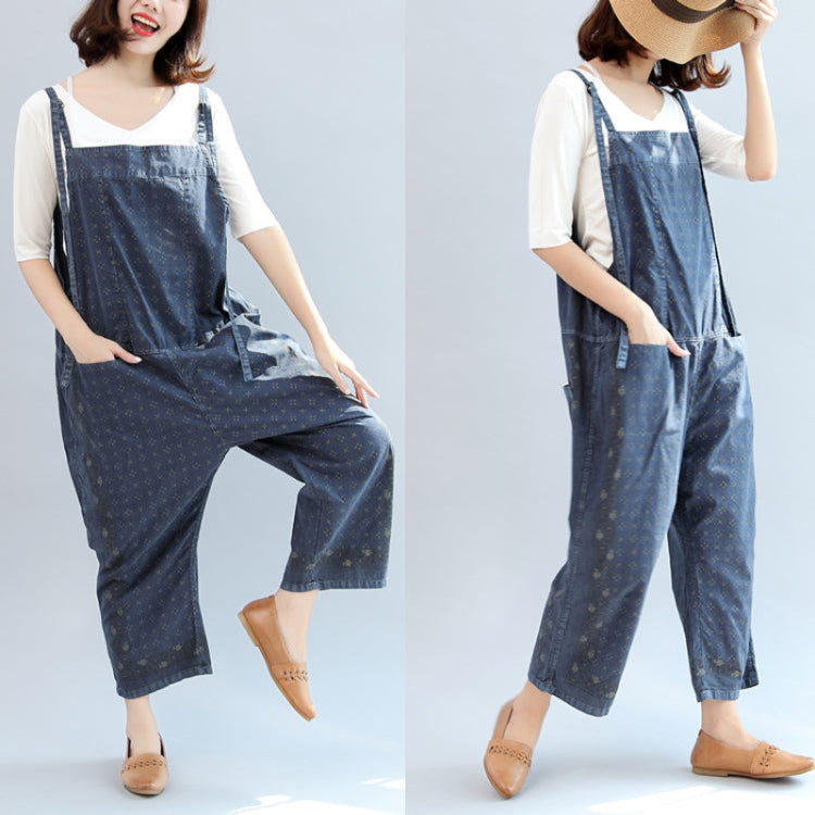 Fall Blue Print Cotton Pants Jumpsuit Pants