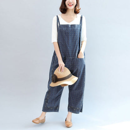 Fall Blue Print Cotton Pants Jumpsuit Pants