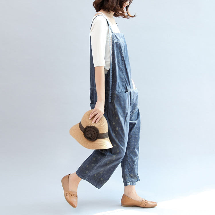 Fall Blue Print Cotton Pants Jumpsuit Pants