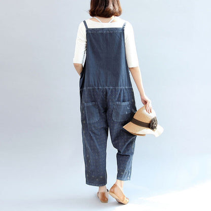 Fall Blue Print Cotton Pants Jumpsuit Pants