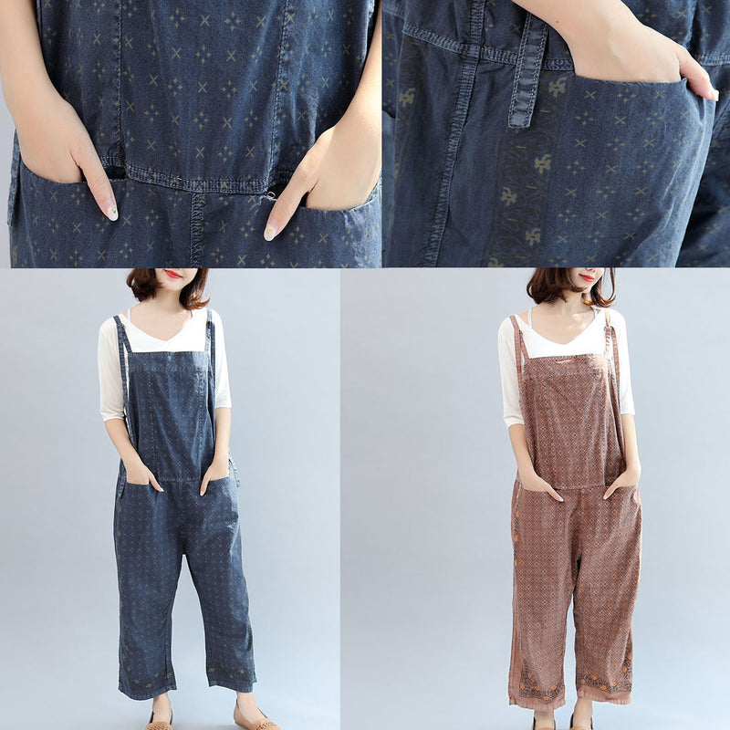 Fall Blue Print Cotton Pants Jumpsuit Pants