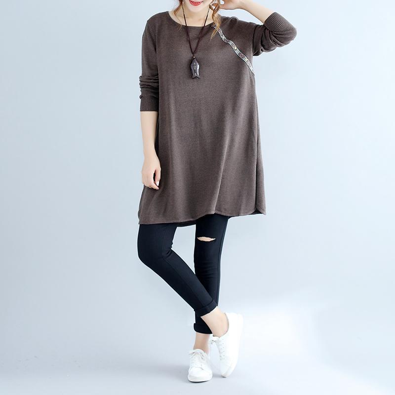 Fall Cotton Sweater Dresses Oversize Chocolate Cozy Knit Dress