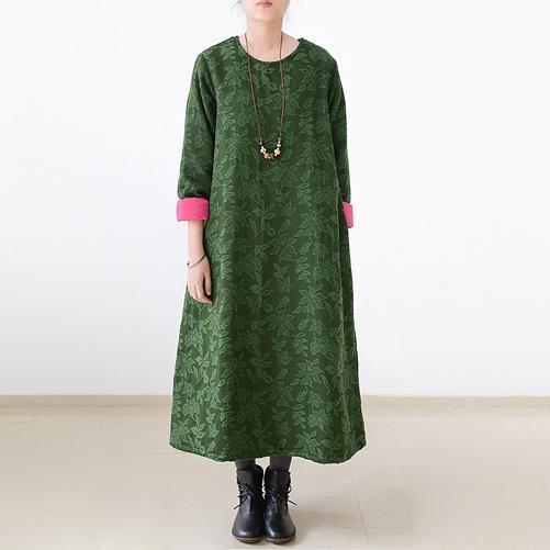 Fall Jade Green Embroidered Cotton Caftans Cotton Dresses