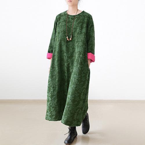 Fall Jade Green Embroidered Cotton Caftans Cotton Dresses
