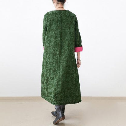 Fall Jade Green Embroidered Cotton Caftans Cotton Dresses