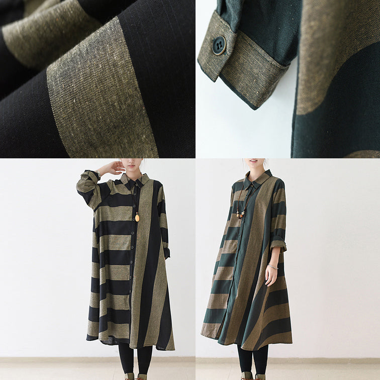 Fall Strip Linen Maxi Dresses Cotton Caftans Gown