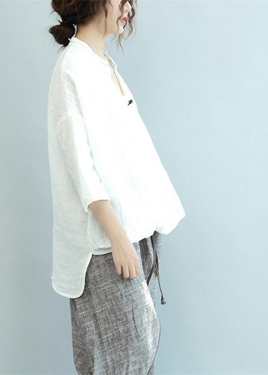 Fall White Unique Linen Tops Blouse