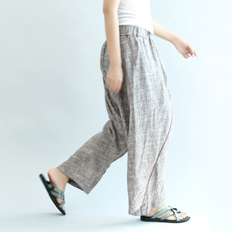 Khaki Linen Pants Oversize Elastic Waist Traveling Pants