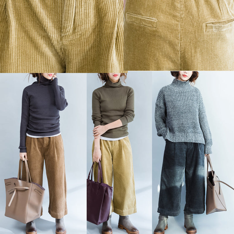 Khaki Thick Corduroy Trousers Loose Wide Leg Pants