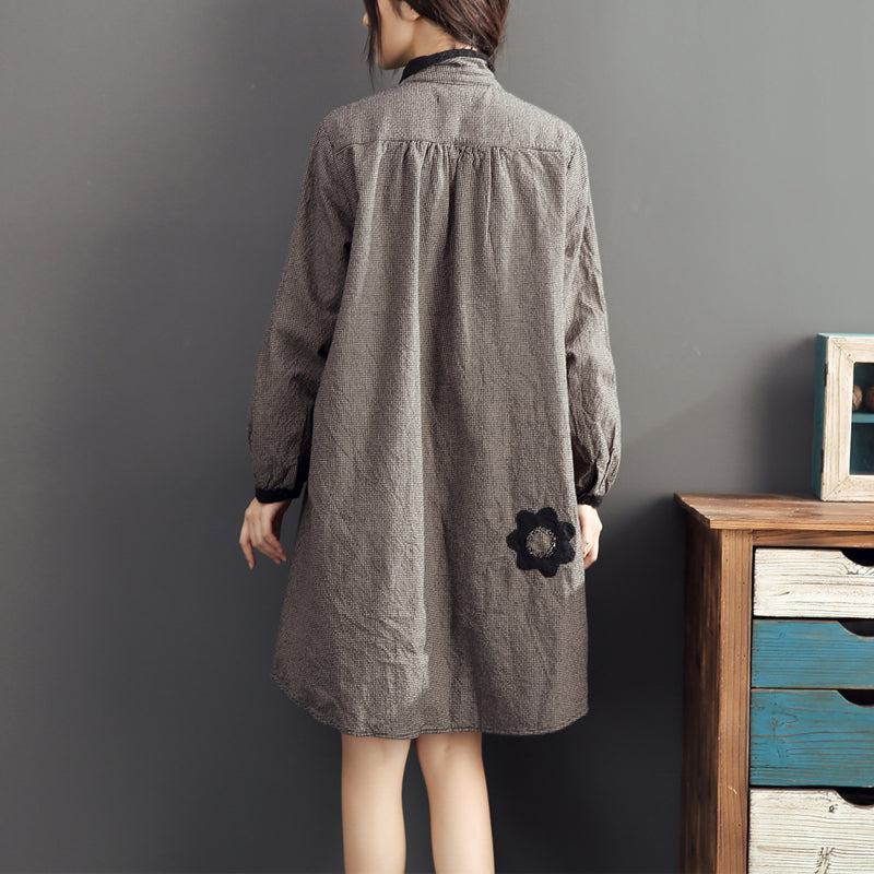 Lapel Cotton Warm Mid Dresses Oversize High Waist Cotton Dress
