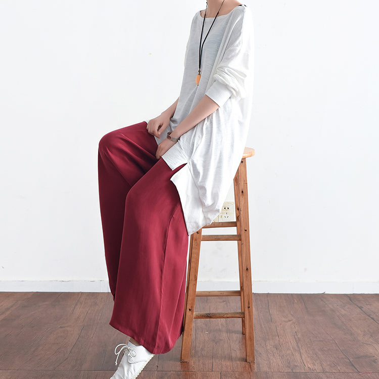 Long Silk Pants Wide Leg Pants Draping High Waist Trousers