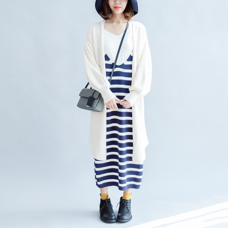 New Beige Hollow Out Cotton Cardigan Big Lantern Sleeve Knit Outwear
