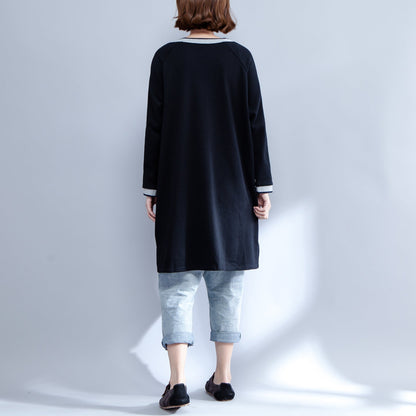 New Black Cotton Dresses Baggy Fit O Neck Dresses Animal Prints