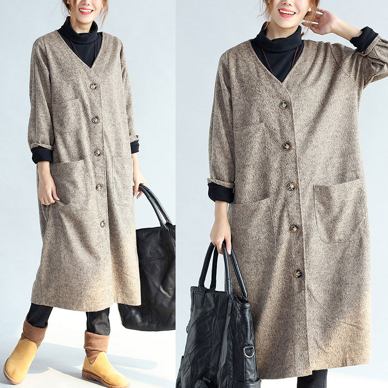 Pockets Khaki Cotton Long Cardigans Oversize Long Sleeve Trench Coats