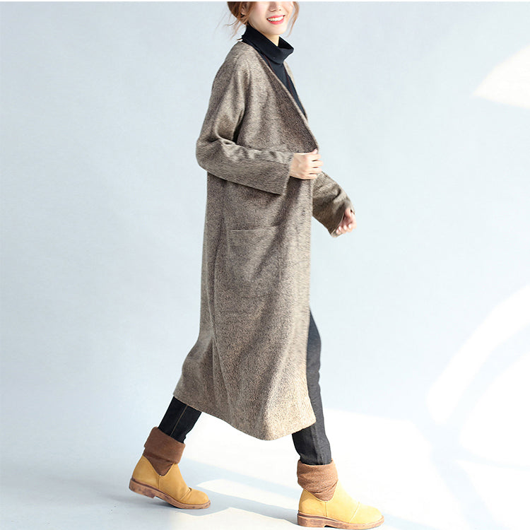 Pockets Khaki Cotton Long Cardigans Oversize Long Sleeve Trench Coats
