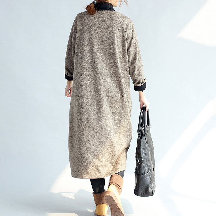 Pockets Khaki Cotton Long Cardigans Oversize Long Sleeve Trench Coats