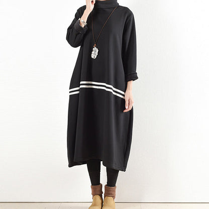 Winter Black Thick Cotton Sweat Dresses Winter Dress Warm Velour Inside