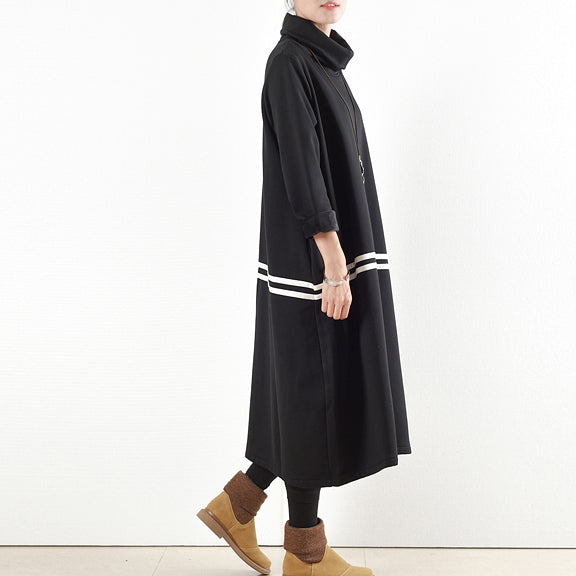 Winter Black Thick Cotton Sweat Dresses Winter Dress Warm Velour Inside