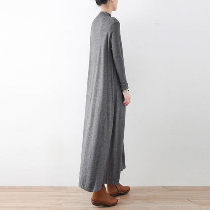 Winter Gray Knit Maxi Dresses Warm Woolen Dresses Caftans Gown