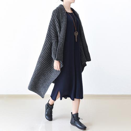 Winter Gray Knit Sweater Woolen Cardigans Cape Warm Coats