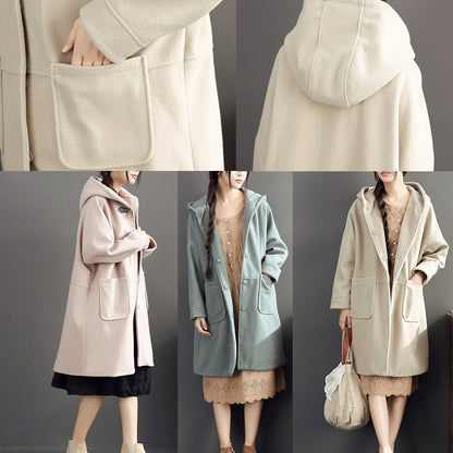 Winter Light Yellow Woolen Coats Hooded Trench Coat