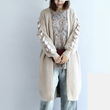 Winter Nude Long Knit Coats Cardigans Sweater Outwear Ribbon Details