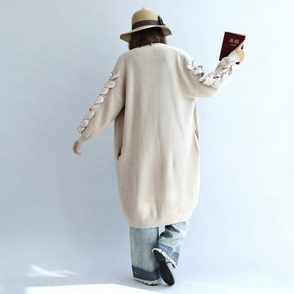 Winter Nude Long Knit Coats Cardigans Sweater Outwear Ribbon Details