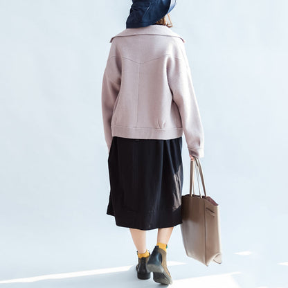 Winter Pink Short Woolen Jackets Oversized Woolen Coats