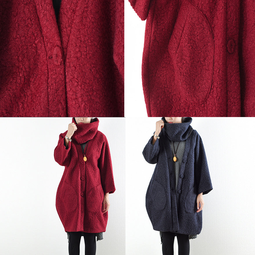 Winter Red Woolen Coats Oversized Woman Winter Outwear Original Design