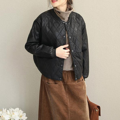 Black Loose Pu Short Coat Jacket
