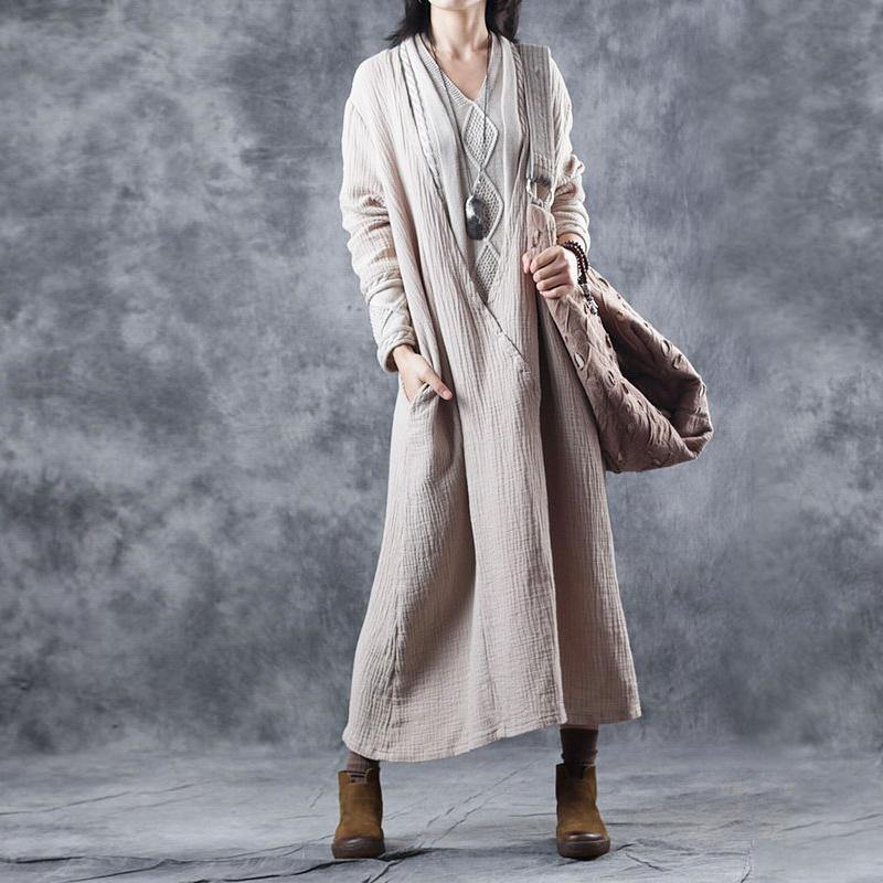 New Quilted Cotton Linen Sweater Dresses Loose Clothes