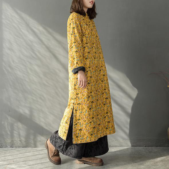New Yellow Spring Dresses Chinese Element Thicken Long Dresses