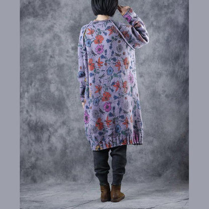 New Loose Print Thicken Long Sweater Coat for
