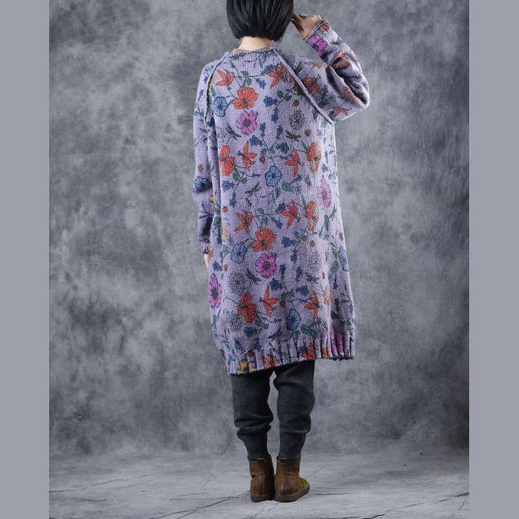New Loose Print Thicken Long Sweater Coat for