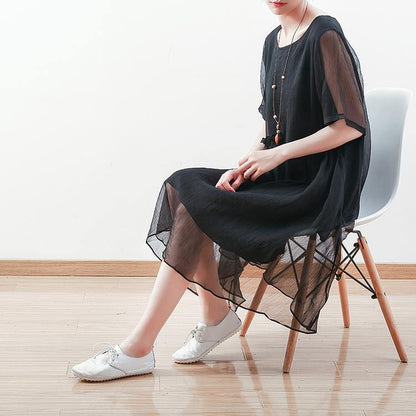 Black Chiffon Dresses Holiday Dresses New O Neck Asymmetric Ruffles Chiffon Clothing Dresses