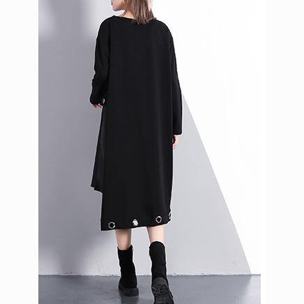Black Cotton Blended Oversize Traveling Dress Two Pieces Asymmetric New O Neck Midi Dress