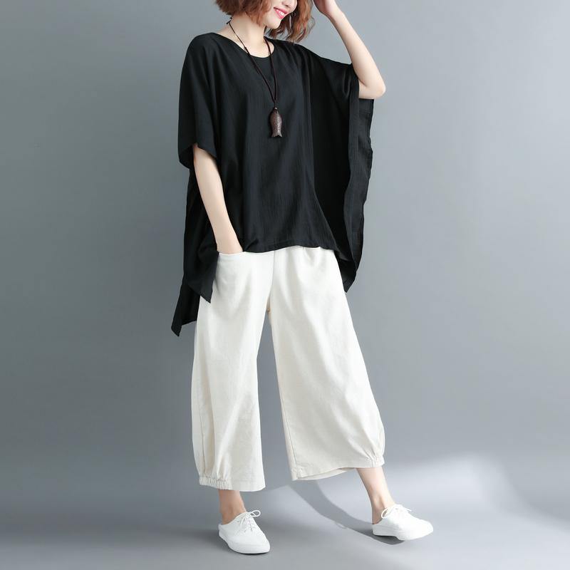 Black Cotton Linen Vest Linen Clothing Blouses Boutique Short Sleeve O Neck Brief T Shirt