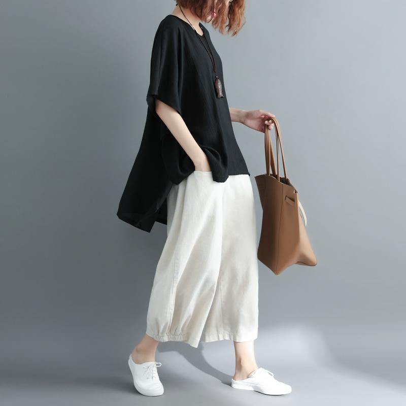 Black Cotton Linen Vest Linen Clothing Blouses Boutique Short Sleeve O Neck Brief T Shirt