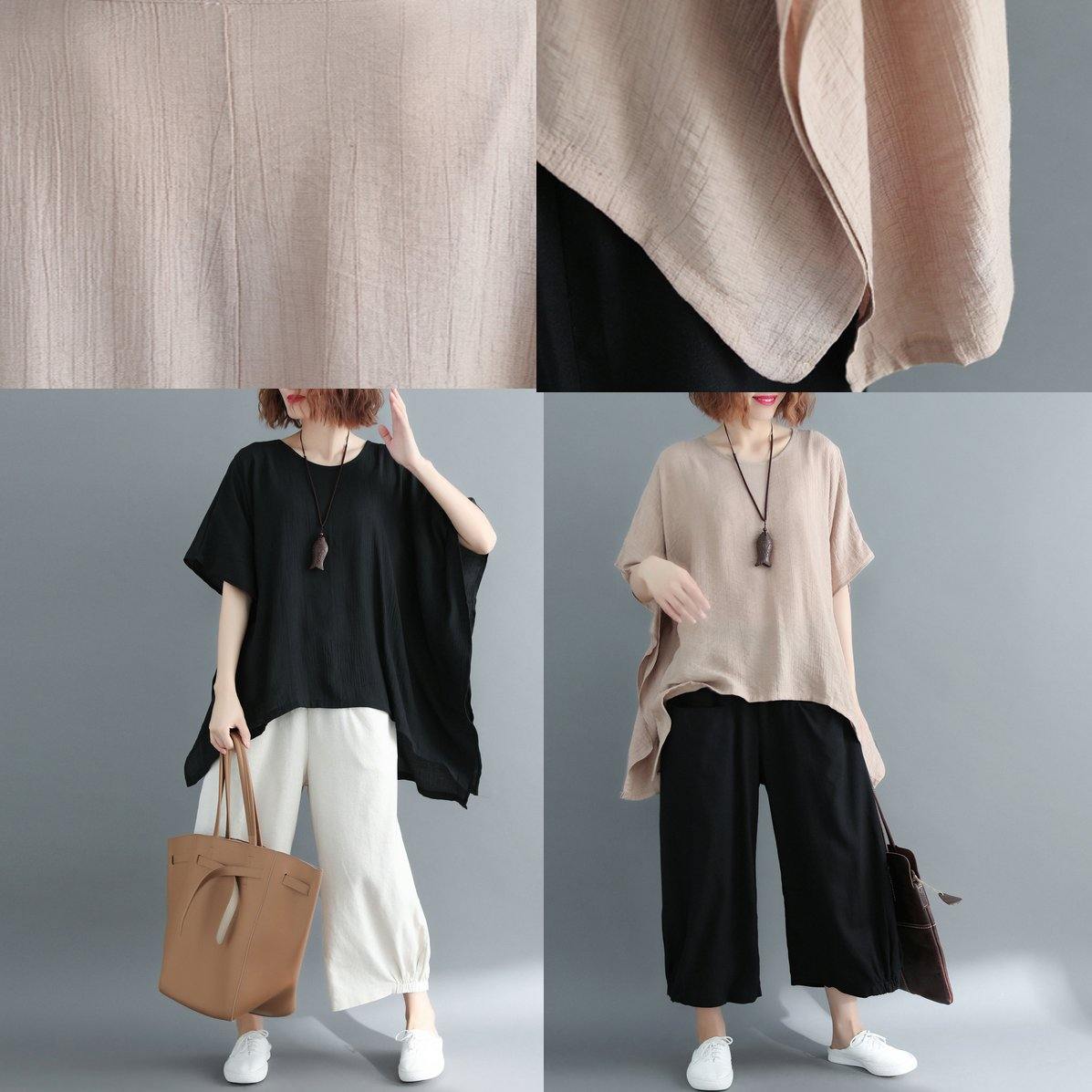 Black Cotton Linen Vest Linen Clothing Blouses Boutique Short Sleeve O Neck Brief T Shirt