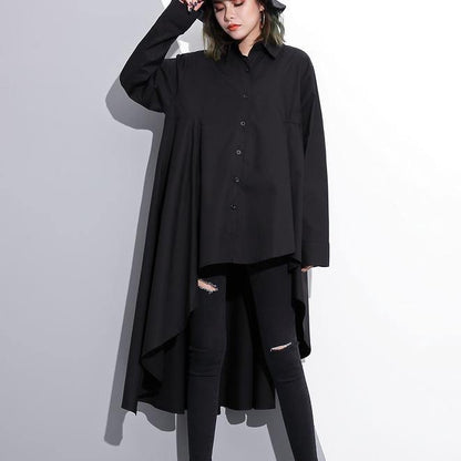 Black Cotton Tops Clothing Cotton Clothing Blouses Fine Low High Design Lapel Collar Cotton Tops