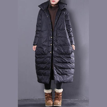 Black Down Coat Clothing Hooded Down Coat Large Pockets Down Coat