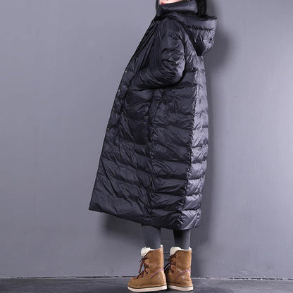 Black Down Coat Clothing Hooded Down Coat Large Pockets Down Coat