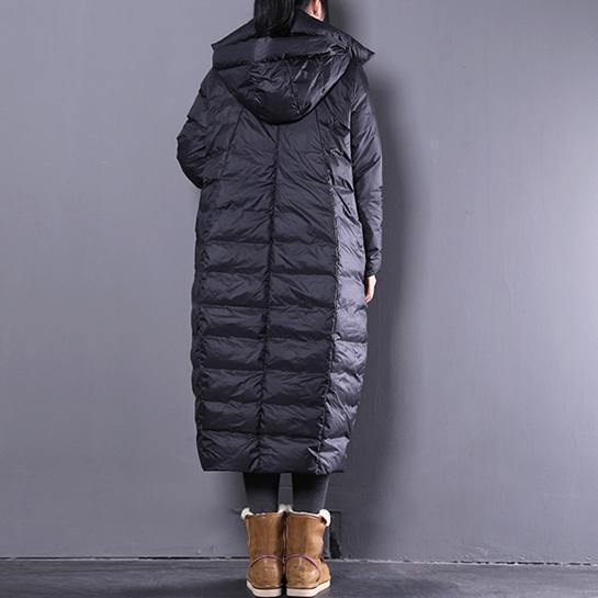 Black Down Coat Clothing Hooded Down Coat Large Pockets Down Coat