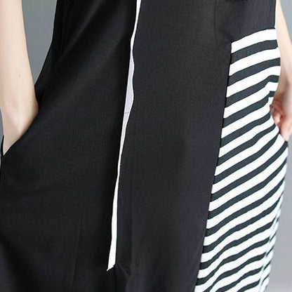 Black Natural Cotton Dress Dress Fine Short Sleeve O Neck Cotton Dress