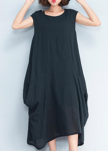 Green Flowers Natural Cotton Polyester Dress Oversize Sleeveless Traveling Dress Kaftans